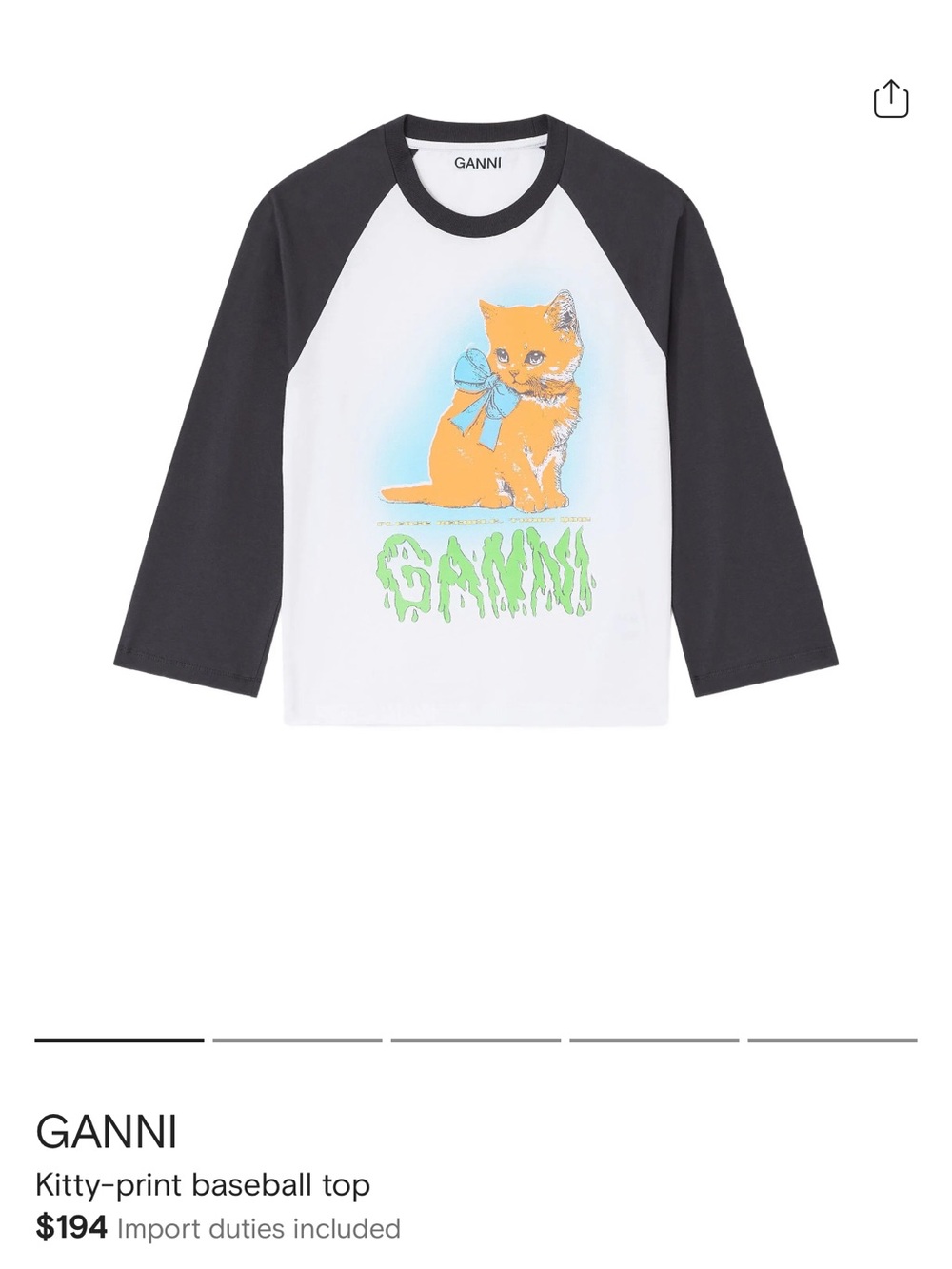 Ganni Black-and-White Kitty Baseball Top with Orange Graphic